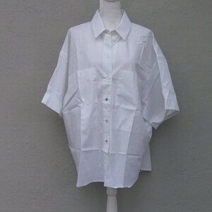 Zara Women's Top Lagenlook White Short Sleeve Cotton Med NEW 2 front pockets